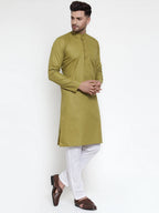 Jompers Men Olive Green & White Solid Kurta Only - Distacart