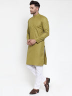 Jompers Men Olive Green & White Solid Kurta with Churidar - Distacart