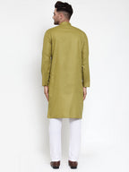 Jompers Men Olive Green & White Solid Kurta Only - Distacart