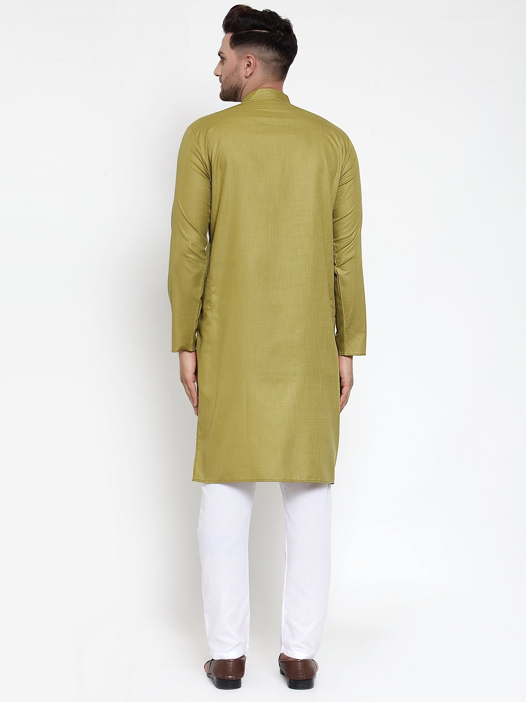 Jompers Men Olive Green & White Solid Kurta Only - Distacart