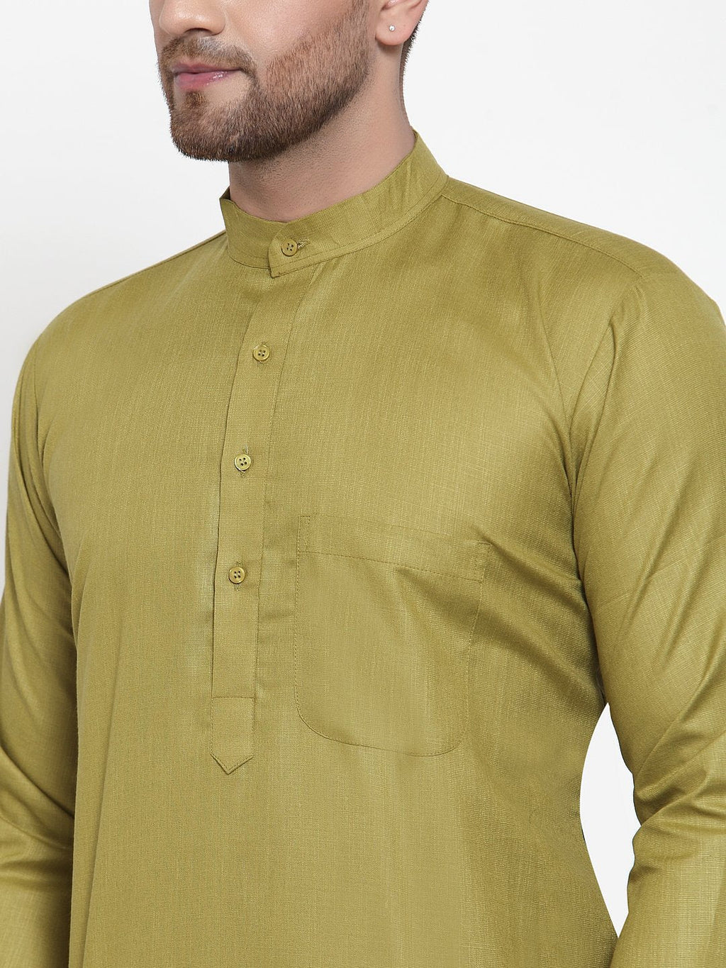 Jompers Men Olive Green & White Solid Kurta Only - Distacart