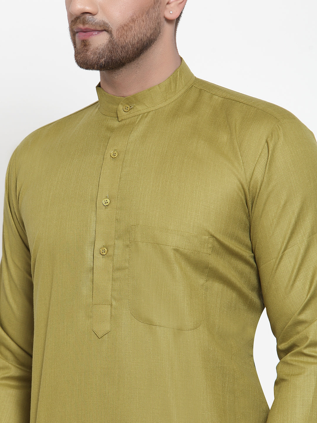Jompers Men Olive Green & White Solid Kurta with Churidar - Distacart