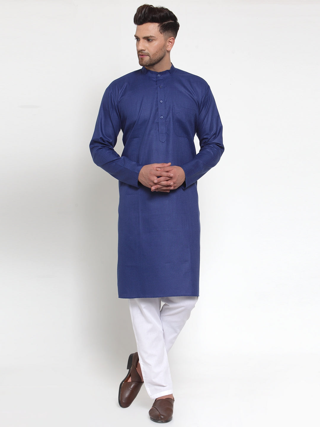 Jompers Men Royal-Blue & White Solid Kurta with Churidar - Distacart