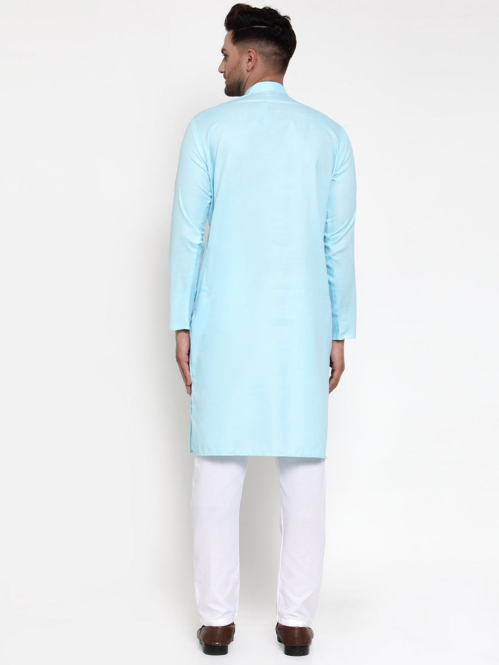 Jompers Men Sky-Blue & White Solid Kurta with Churidar - Distacart