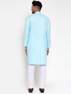 Jompers Men Sky-Blue & White Solid Kurta with Churidar - Distacart
