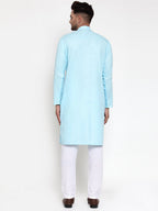 Jompers Men Sky-Blue & White Solid Kurta Only - Distacart