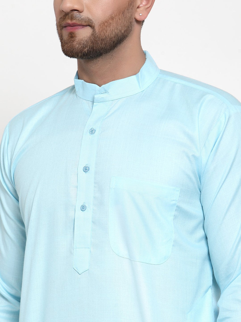Jompers Men Sky-Blue & White Solid Kurta Only - Distacart