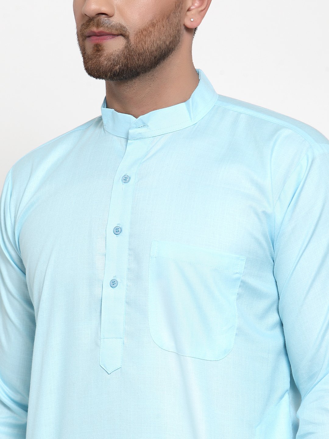 Jompers Men Sky-Blue & White Solid Kurta Only - Distacart