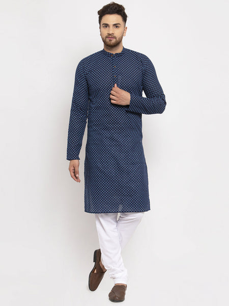 Jompers Men Blue Cotton Printed Kurta with Pyjamas