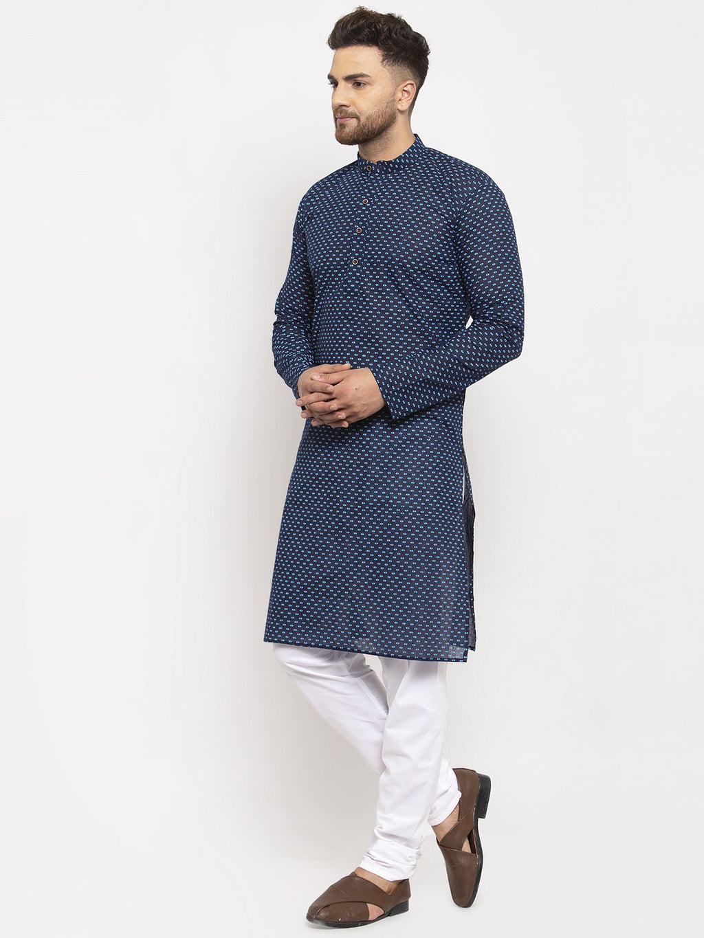 Jompers Men Blue Cotton Printed Kurta with Pyjamas - Distacart