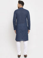 Jompers Men Blue Cotton Printed Kurta with Pyjamas - Distacart