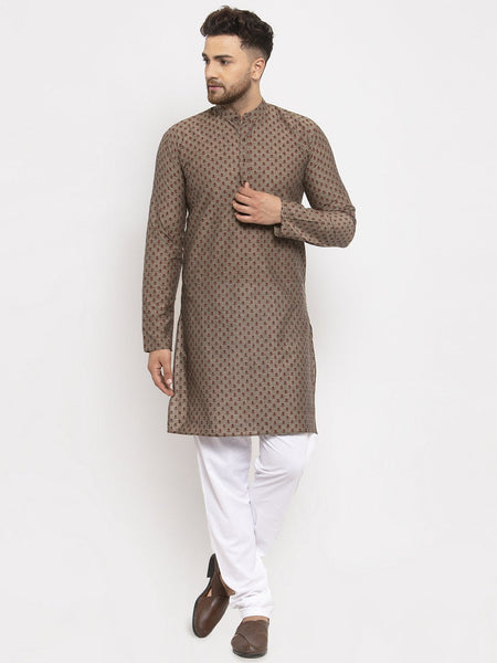 Jompers Men Grey Cotton Printed Kurta Only