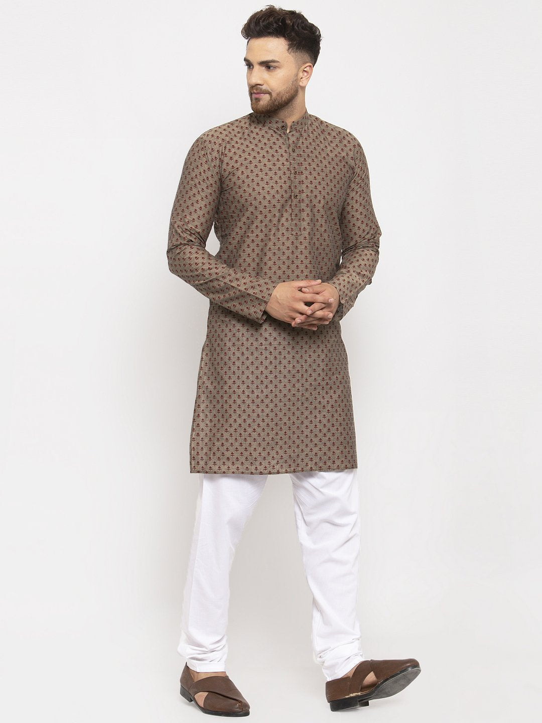 Jompers Men Grey Cotton Printed Kurta Only - Distacart