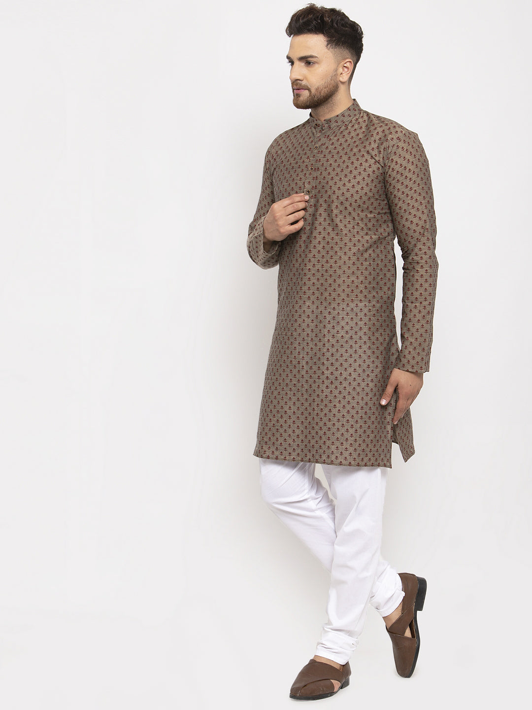 Jompers Men Grey Cotton Printed Kurta with Pyjamas - Distacart