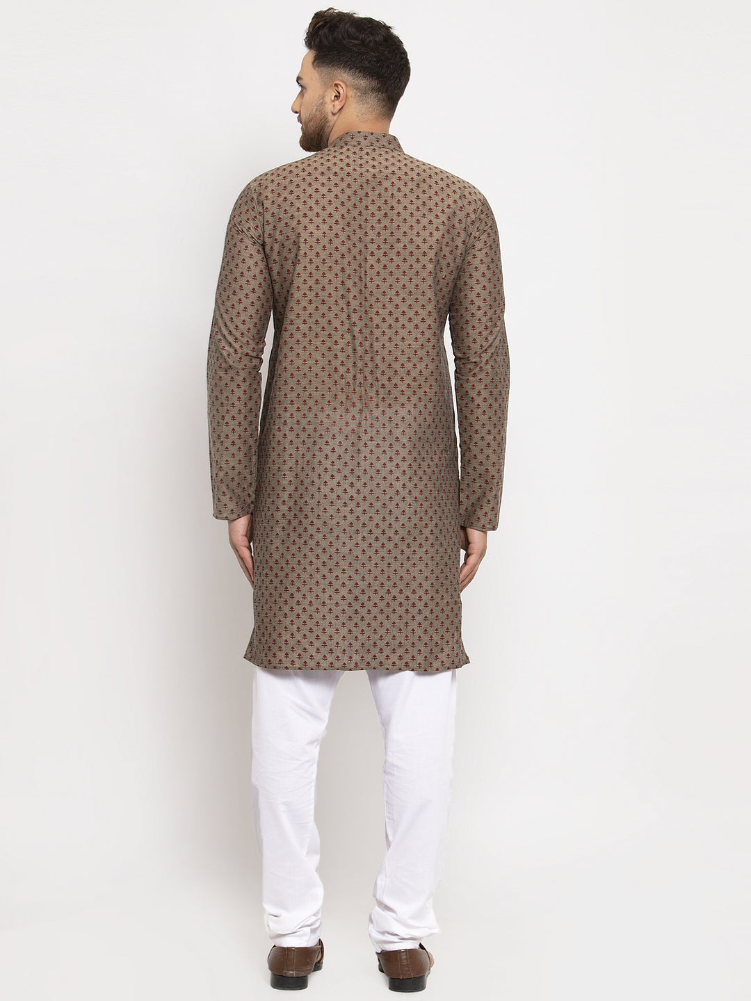 Jompers Men Grey Cotton Printed Kurta with Pyjamas - Distacart