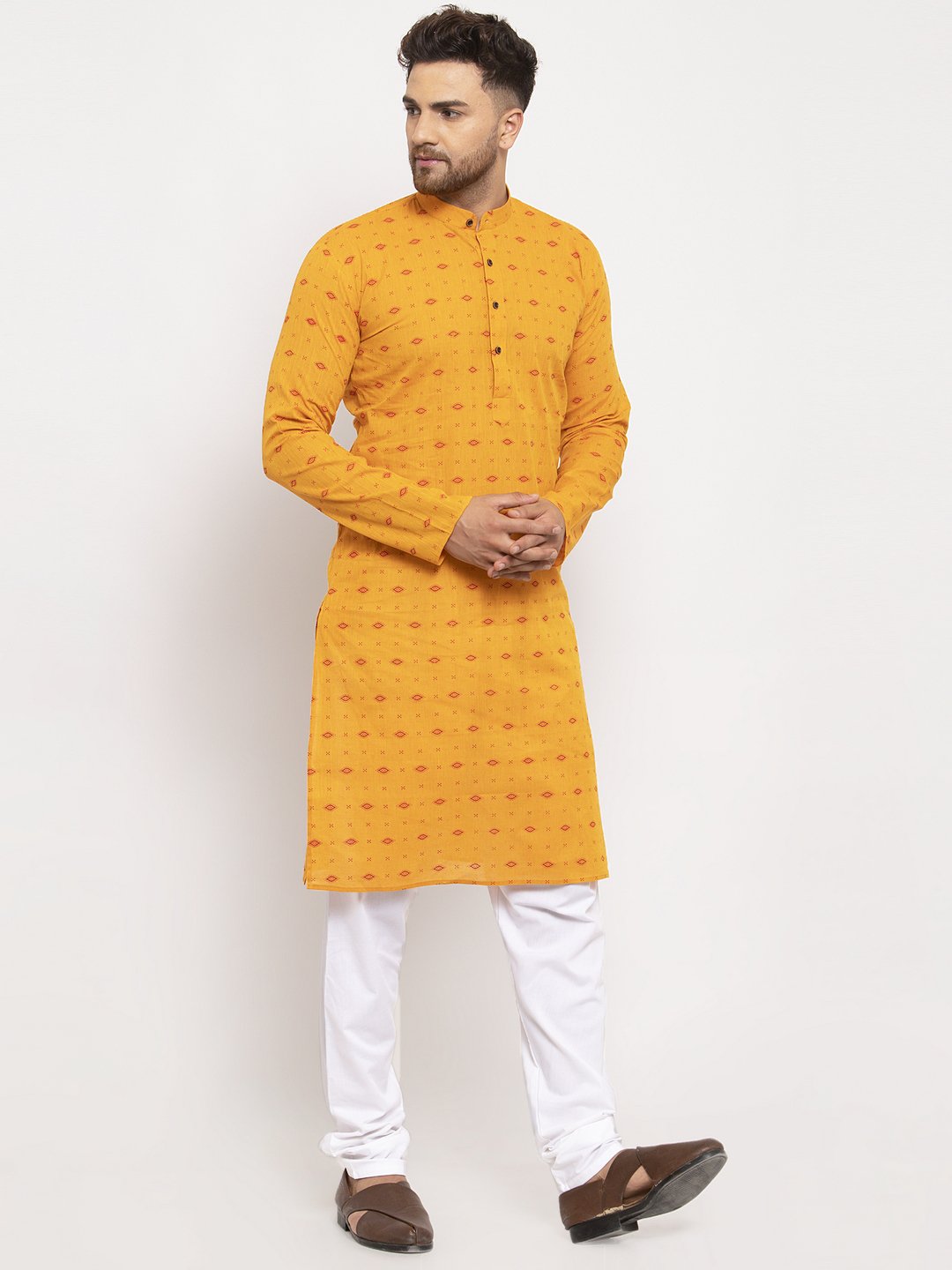 Jompers Men Yellow & White Cotton Printed Kurta Only - Distacart