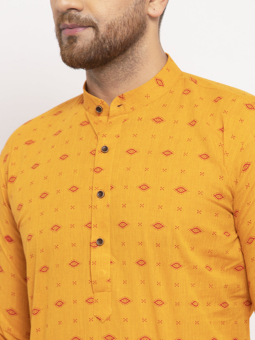 Jompers Men Yellow & White Cotton Printed Kurta with Pyjamas - Distacart
