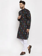 Jompers Men Black Woven Design Ikkat Straight Kurta Only - Distacart