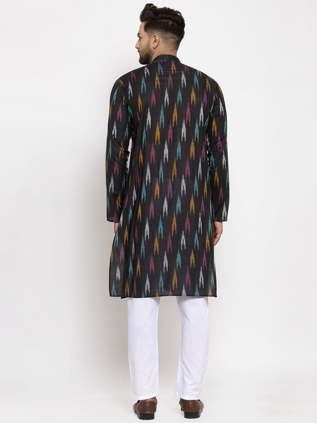Jompers Men Black Woven Design Ikkat Straight Kurta Only - Distacart