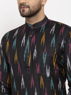 Jompers Men Black Woven Design Ikkat Straight Kurta Only - Distacart