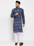Jompers Men Blue Woven Design Ikkat Straight Kurta with Churidar - Distacart