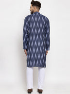 Jompers Men Blue Woven Design Ikkat Straight Kurta with Churidar - Distacart