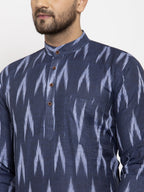 Jompers Men Blue Woven Design Ikkat Straight Kurta with Churidar - Distacart