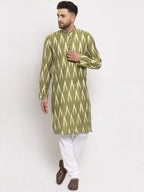Jompers Men Green Woven Design Ikkat Straight Kurta Only - Distacart
