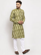Jompers Men Green Woven Design Ikkat Straight Kurta Only - Distacart