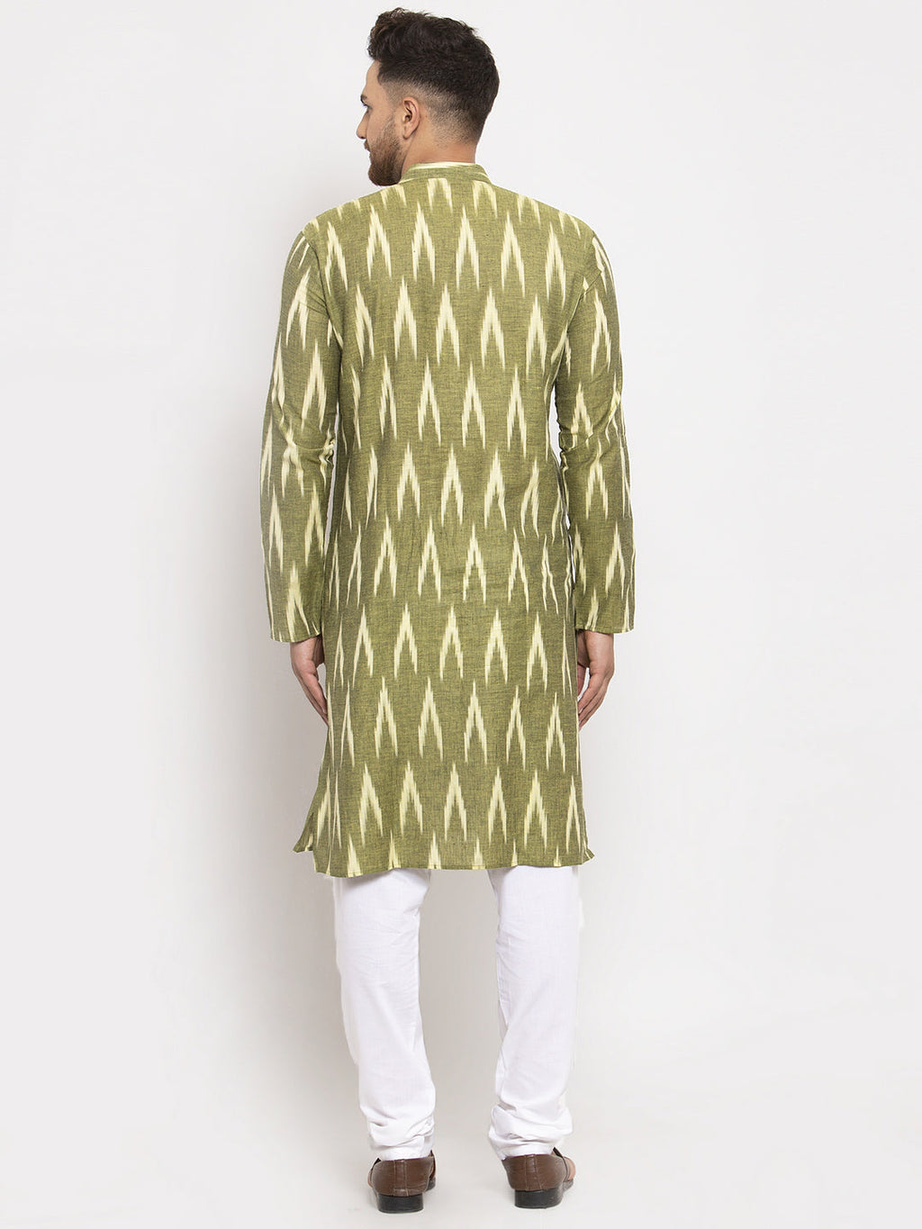 Jompers Men Green Woven Design Ikkat Straight Kurta with Churidar - Distacart