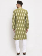 Jompers Men Green Woven Design Ikkat Straight Kurta with Churidar - Distacart