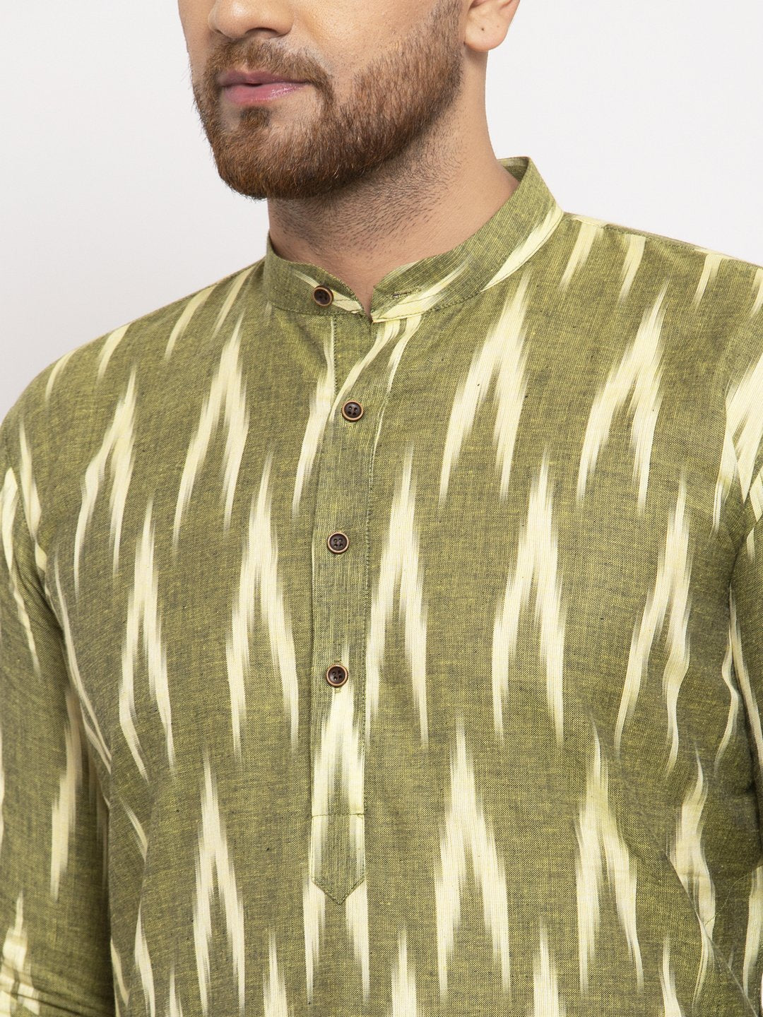 Jompers Men Green Woven Design Ikkat Straight Kurta Only - Distacart