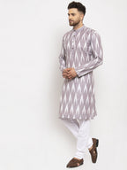 Jompers Men Grey Woven Design Ikkat Straight Kurta with Churidar - Distacart