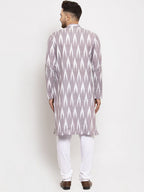 Jompers Men Grey Woven Design Ikkat Straight Kurta Only - Distacart