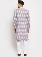 Jompers Men Grey Woven Design Ikkat Straight Kurta with Churidar - Distacart