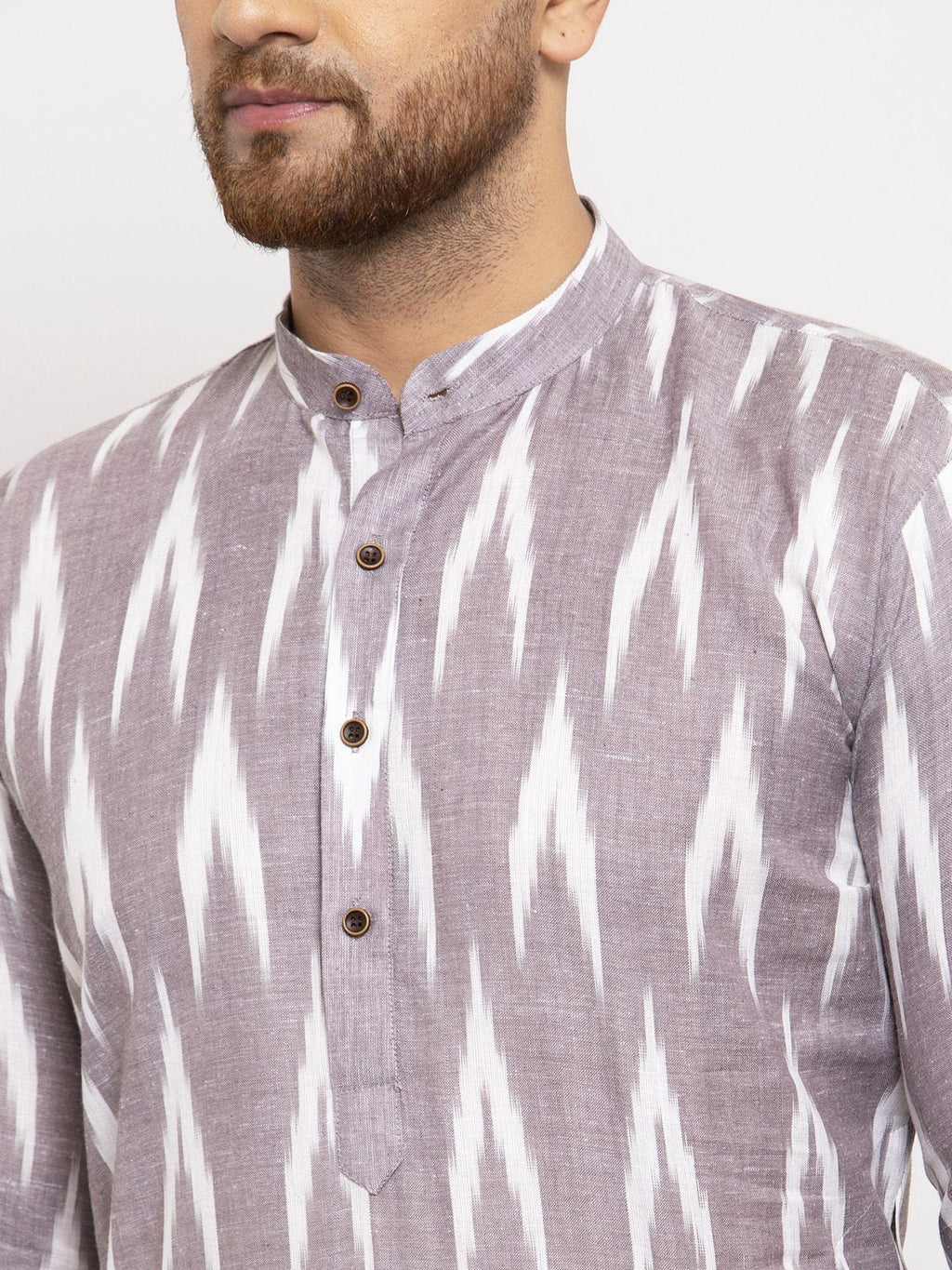 Jompers Men Grey Woven Design Ikkat Straight Kurta Only - Distacart