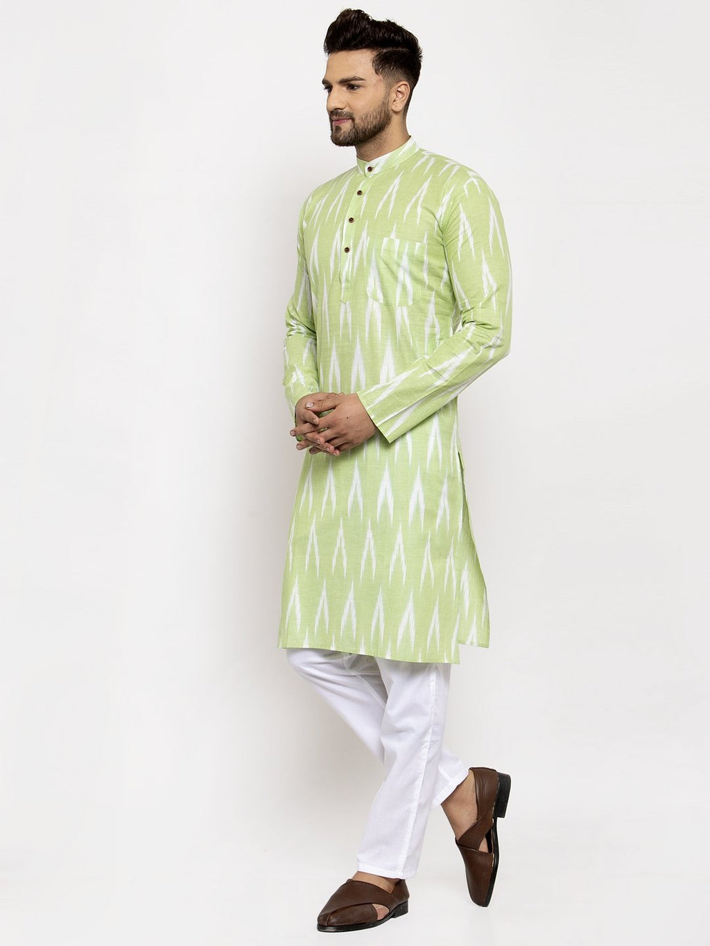 Jompers Men Lime Green Woven Design Ikkat Straight Kurta Only - Distacart