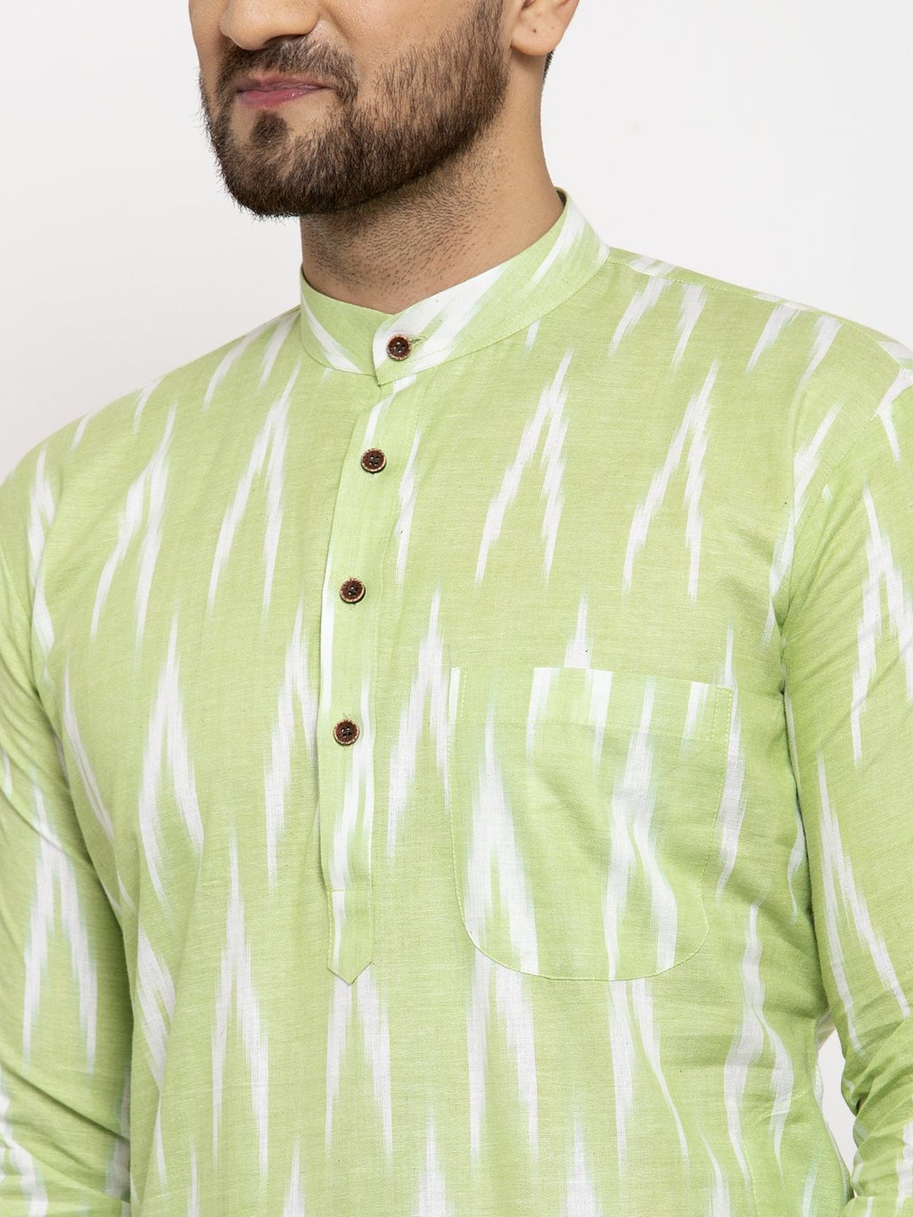 Jompers Men Lime Green Woven Design Ikkat Straight Kurta Only - Distacart