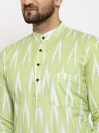 Jompers Men Lime Green Woven Design Ikkat Straight Kurta with Churidar - Distacart