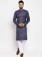 Jompers Men Navy Blue Woven Design Ikkat Straight Kurta Only - Distacart