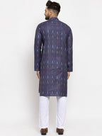 Jompers Men Navy Blue Woven Design Ikkat Straight Kurta Only - Distacart