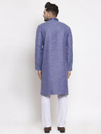 Jompers Men Blue Embroidered Kurta with Pyjamas - Distacart