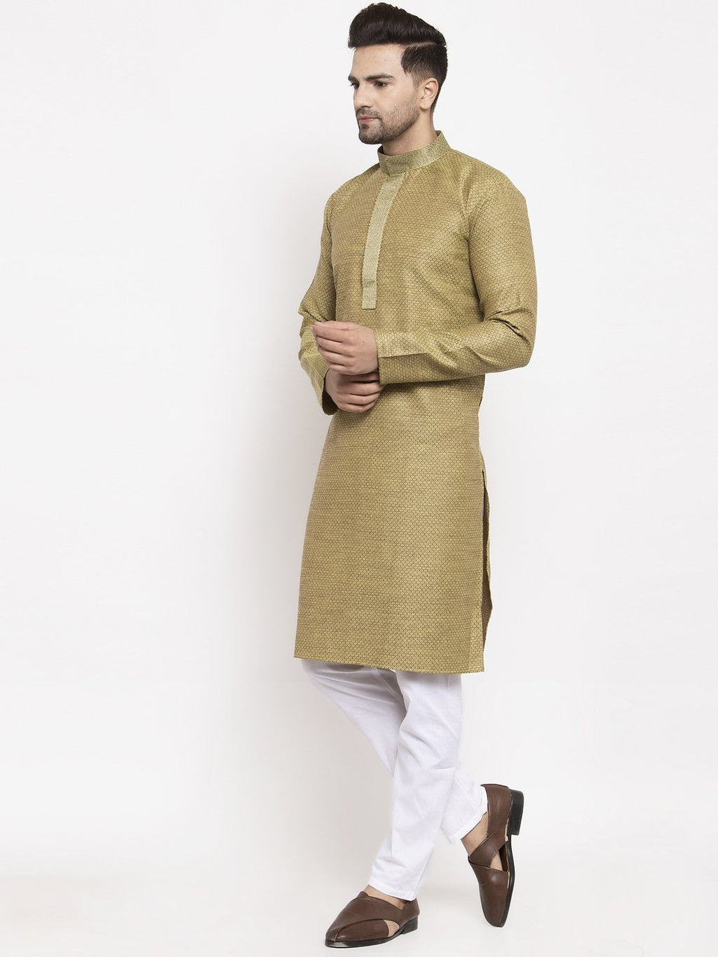 Jompers Men Olive Green Embroidered Kurta Only - Distacart