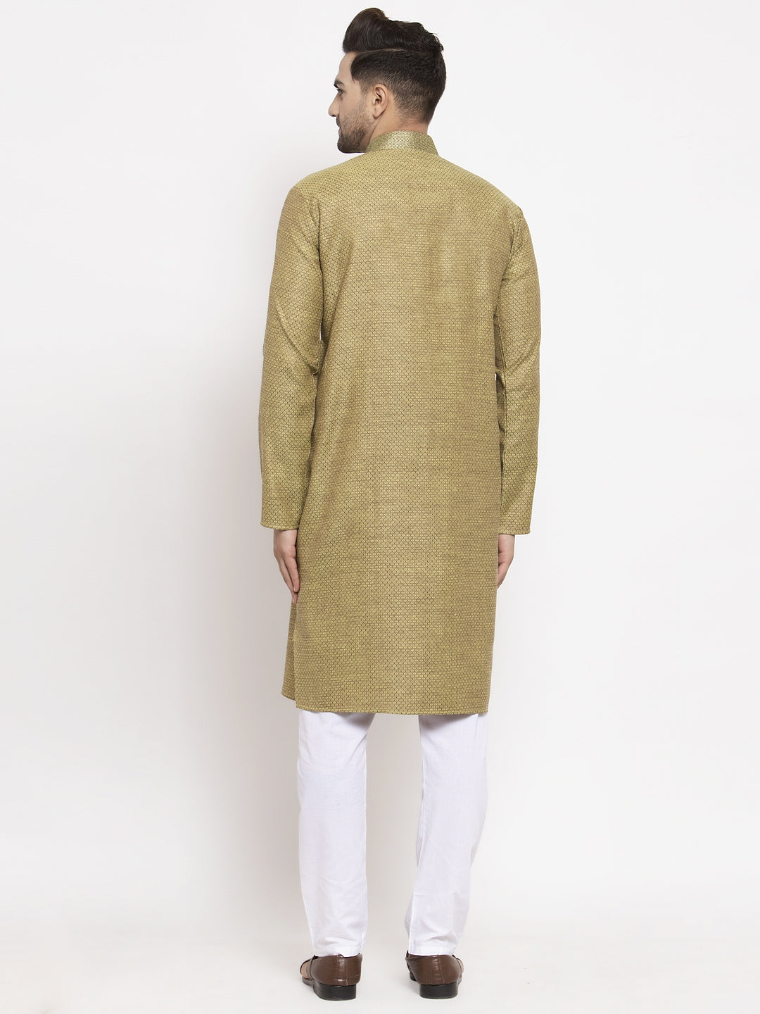 Jompers Men Olive Green Embroidered Kurta with Pyjamas - Distacart