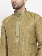 Jompers Men Olive Green Embroidered Kurta Only - Distacart