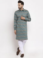 Jompers Men Green & White Woven Design Kurta Only - Distacart