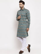 Jompers Men Green & White Woven Design Kurta with Pyjamas - Distacart