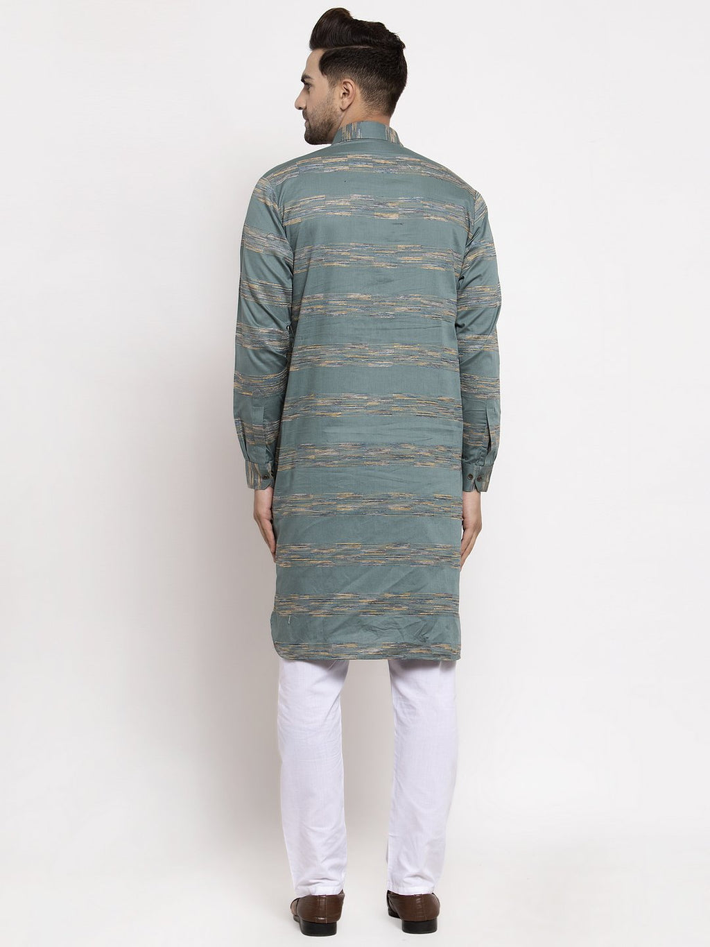 Jompers Men Green & White Woven Design Kurta Only - Distacart