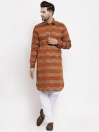 Jompers Men Mustard & White Woven Design Kurta Only - Distacart