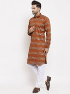Jompers Men Mustard & White Woven Design Kurta with Pyjamas - Distacart